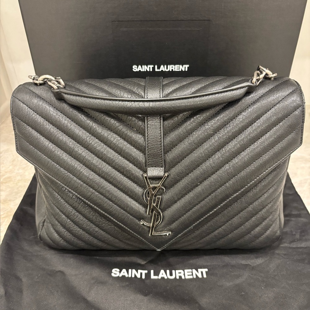 Saint Laurent Black Chevron Quilted Bag